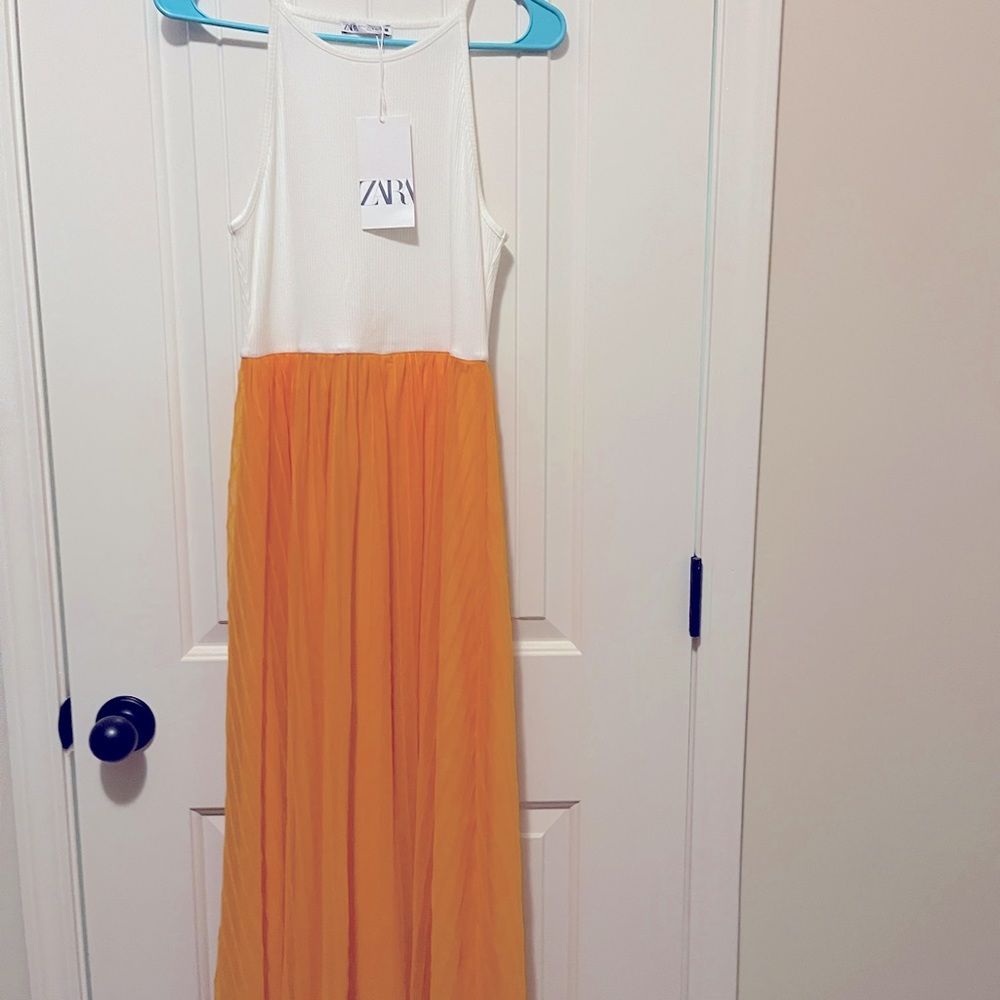 Zara Color block mustard yellow and white dress